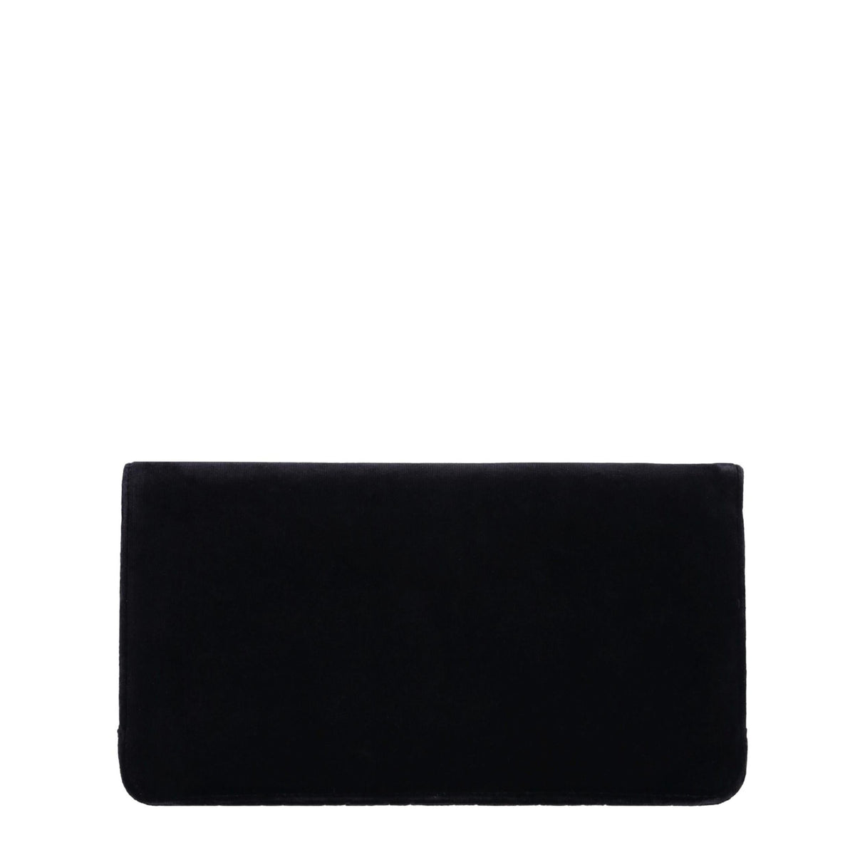Chanel black velvet clutch, alternate front angle showing crystal hoop closure