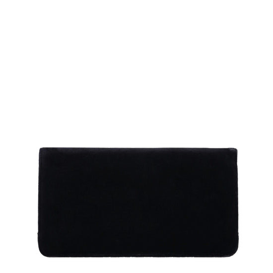 Chanel black velvet clutch, alternate front angle showing crystal hoop closure