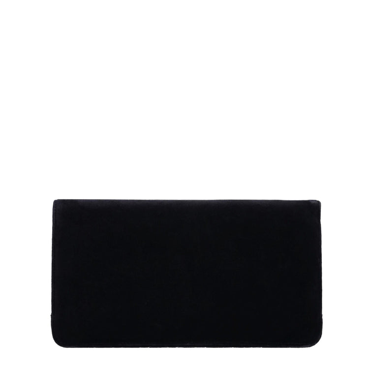Chanel black velvet clutch, alternate front angle showing crystal hoop closure