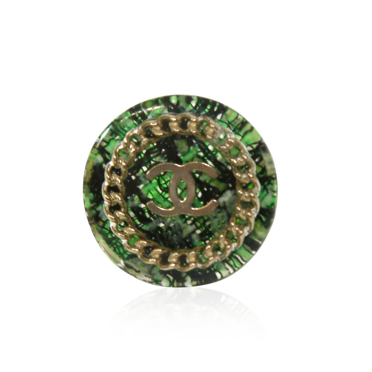Chanel green tweed ring, front view