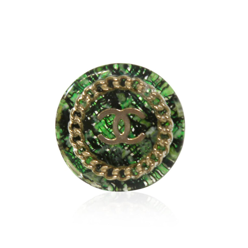 Chanel green tweed ring, front view