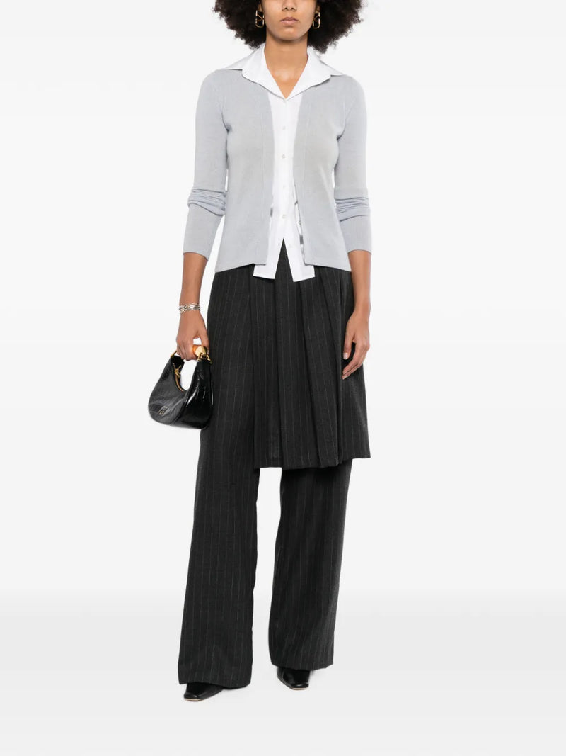 Grey Chanel cashmere shirt with a detachable collar, elegant tops featuring a soft, luxurious fabric and sophisticated design.