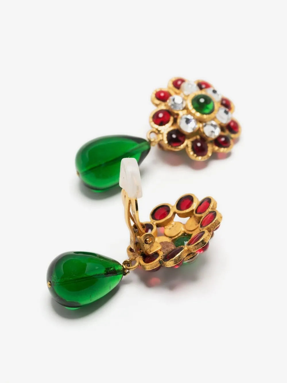 Chanel Gripoix glass-bead drop earrings, close-up of crystal embellishments