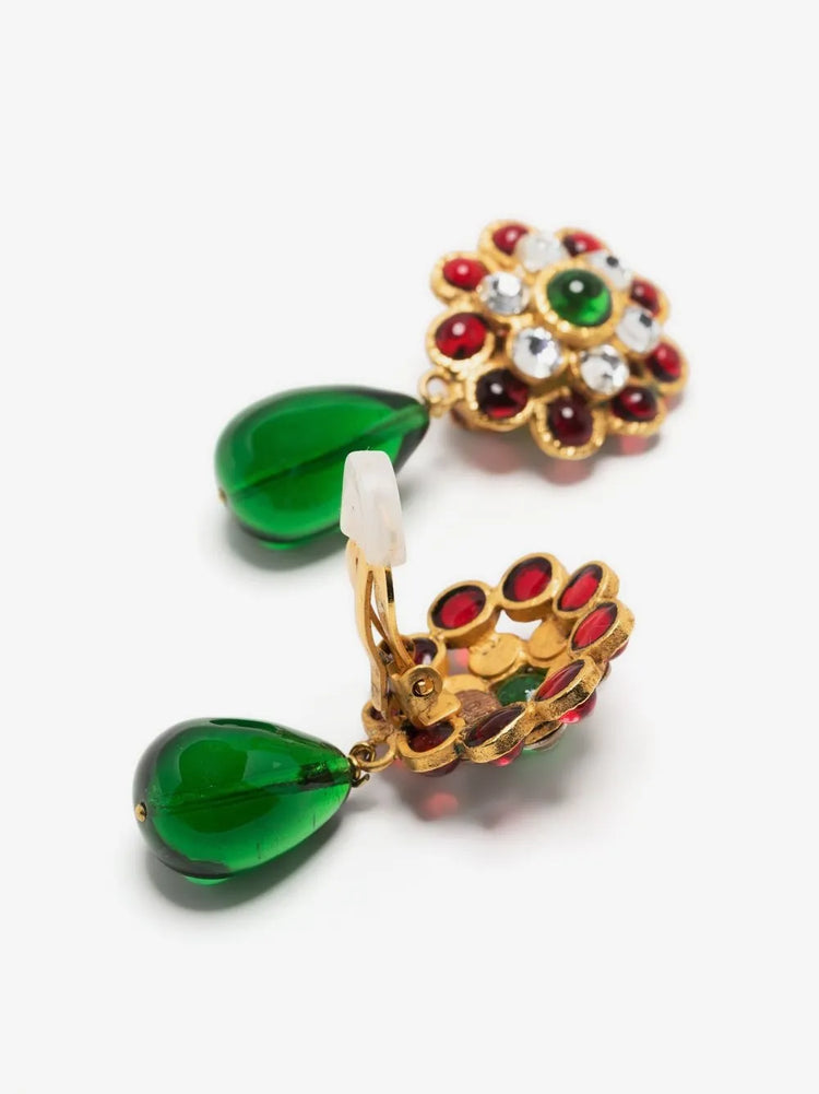 Chanel Gripoix glass-bead drop earrings, close-up of crystal embellishments
