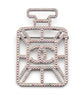 Iridescent Chanel perfume bottle brooch with CC logo, decorative jewelry accessory, shiny glass-like finish, detailed design.