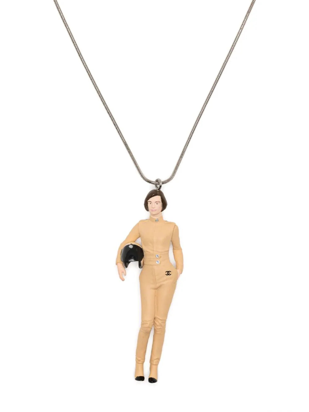 Chanel Keira Knightley doll pendant necklace featuring a detailed doll charm on a sleek chain.