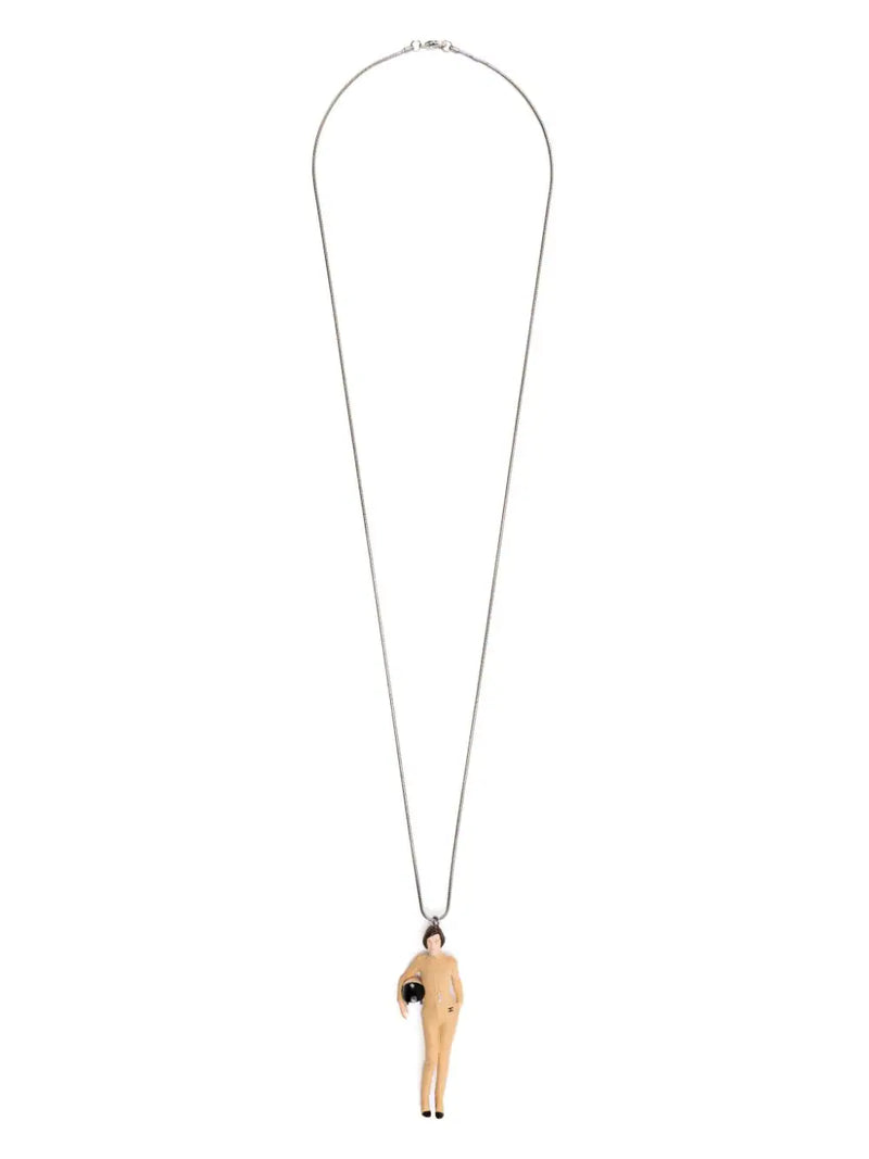 Chanel beige silver-tone pendant necklace, front view
