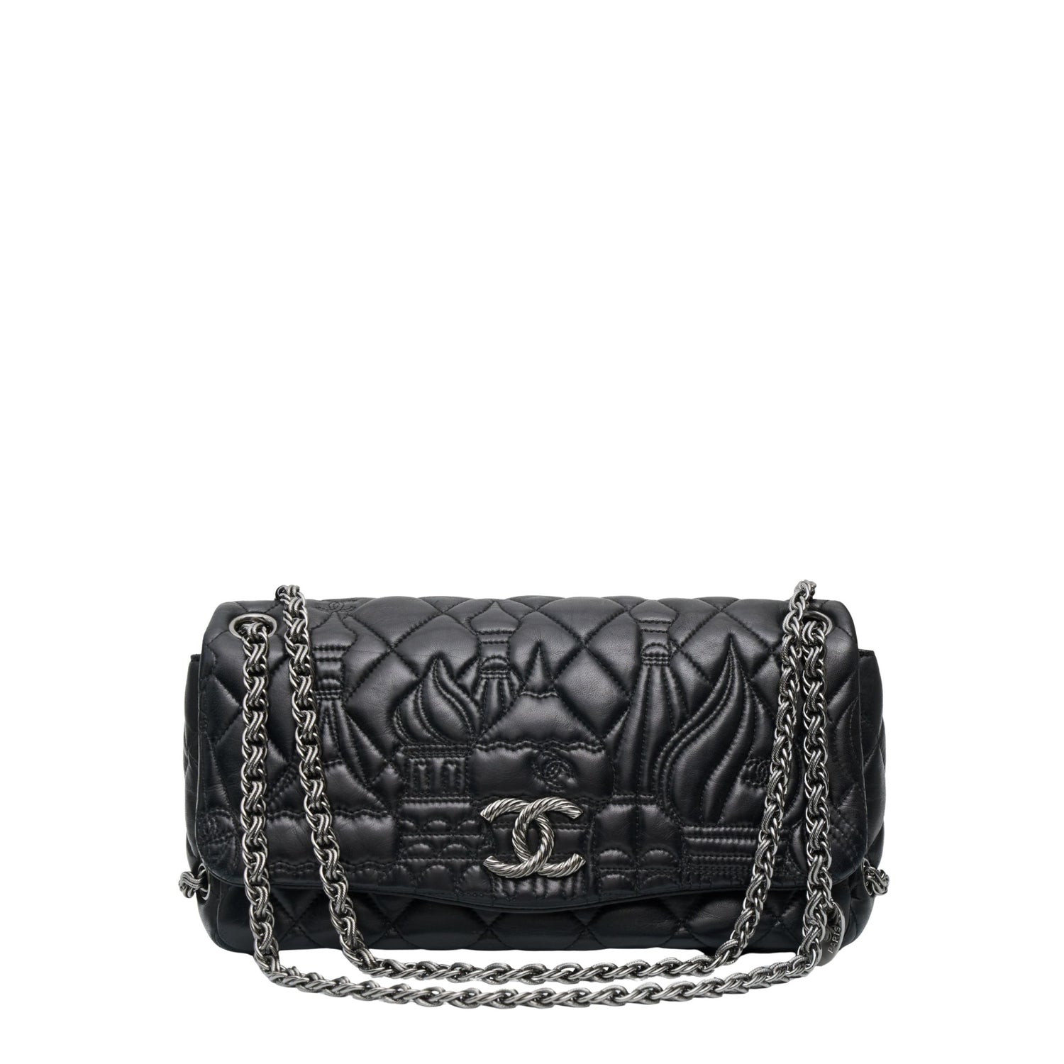 Chanel Paris-Moscow Flap Bag shoulder bag with quilted leather and chain strap, shown from the side view.