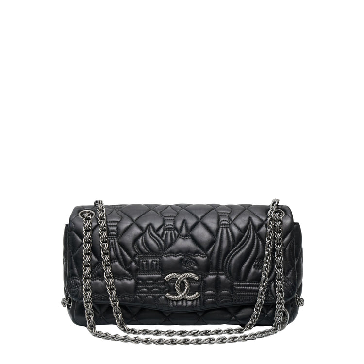 Chanel Paris-Moscow Flap Bag shoulder bag with quilted leather and chain strap, shown from the side view.