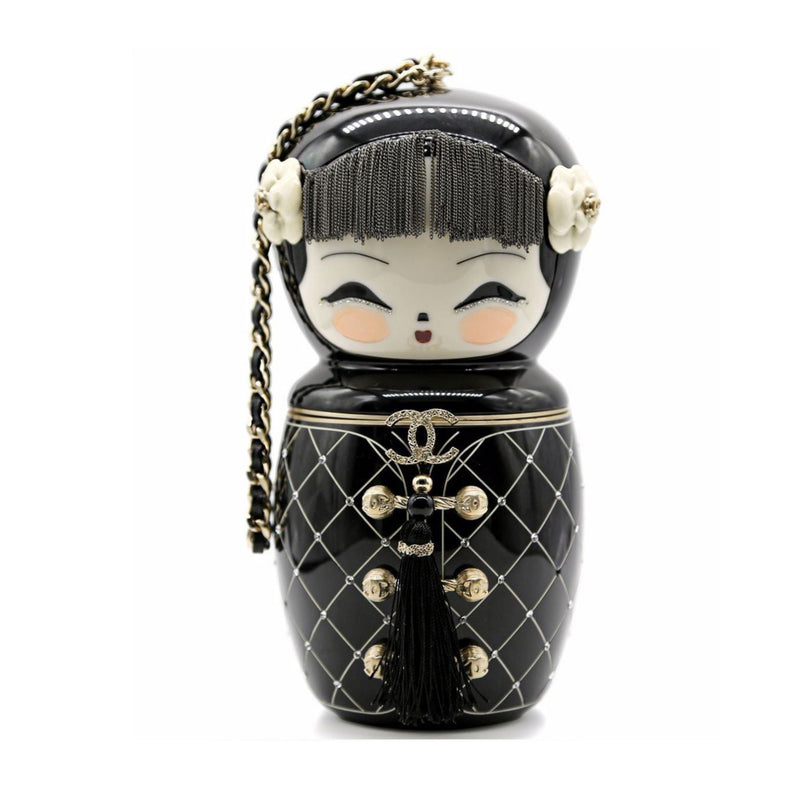 Chanel Paris-Shanghai China Doll Matryoshka minaudière clutch with intricate design, perfect for elegant evening events.