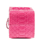 Chanel pink python leather clutch bag with milk carton design and Lait de Coco branding, stylish and unique accessory.