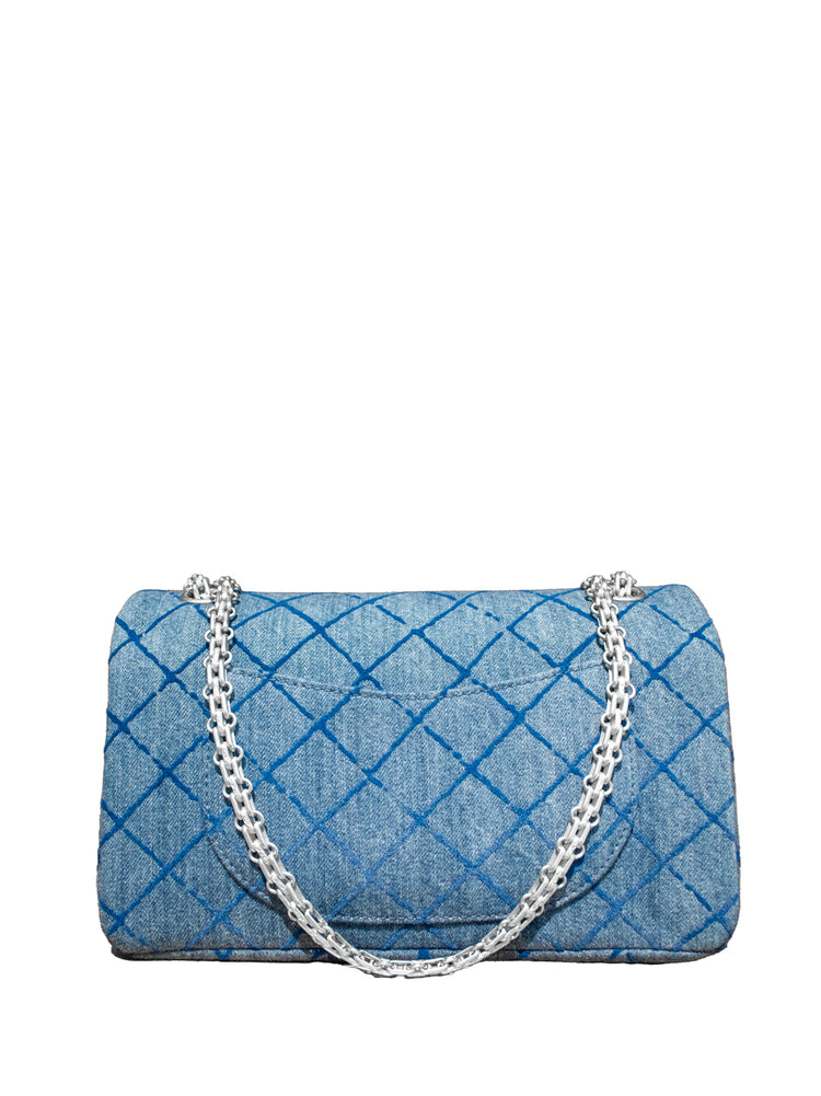 Chanel Re-issue Denim Flap Bag, close-up of quilting and hardware