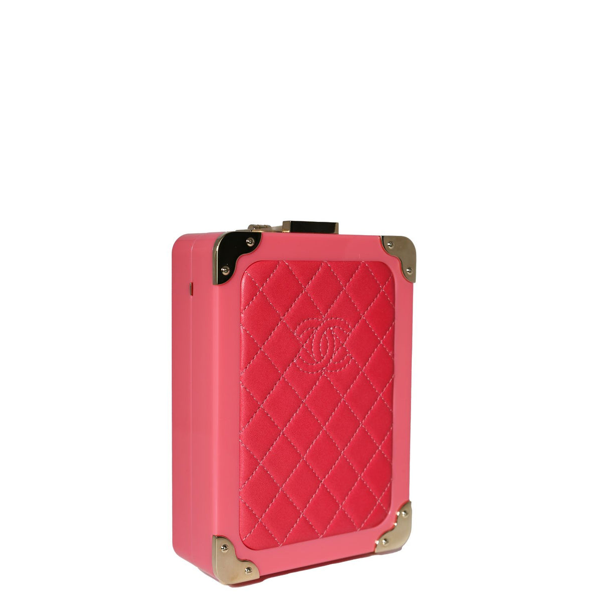 Chanel pink Trolley Minaudière clutch, side angle view