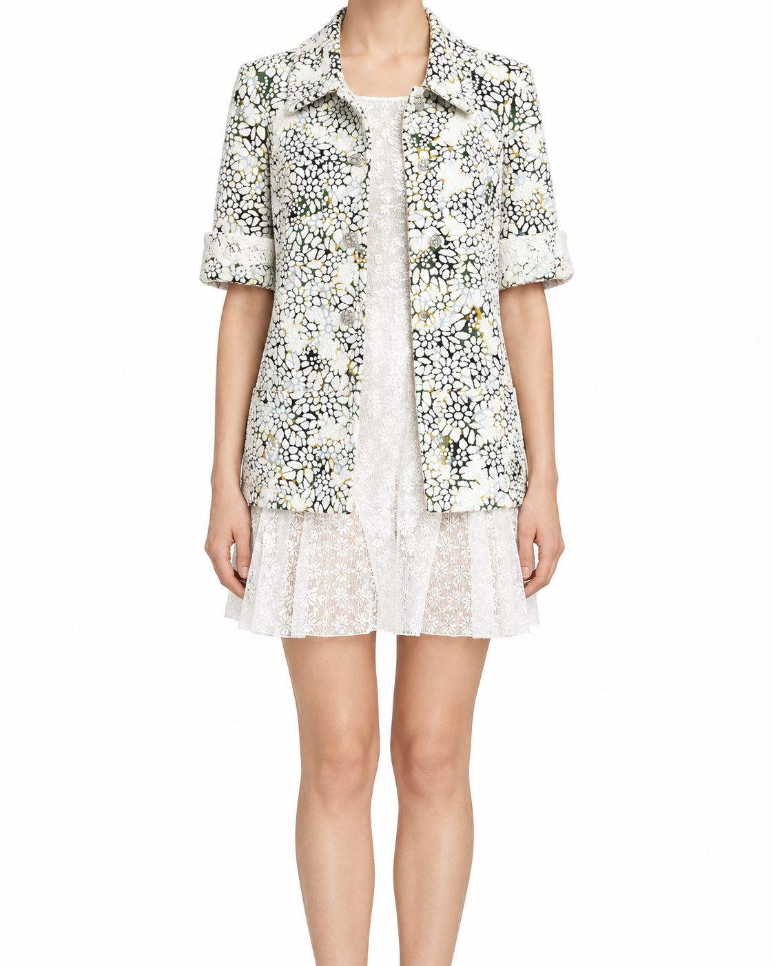 Chanel autumn flower-print blazer with multicolour floral design, tailored jacket with classic fit and elegant style.