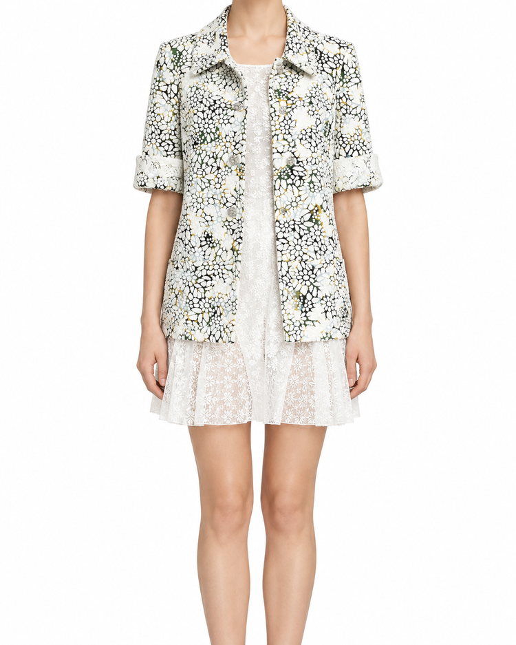 Chanel autumn flower-print blazer with multicolour floral design, tailored jacket with classic fit and elegant style.