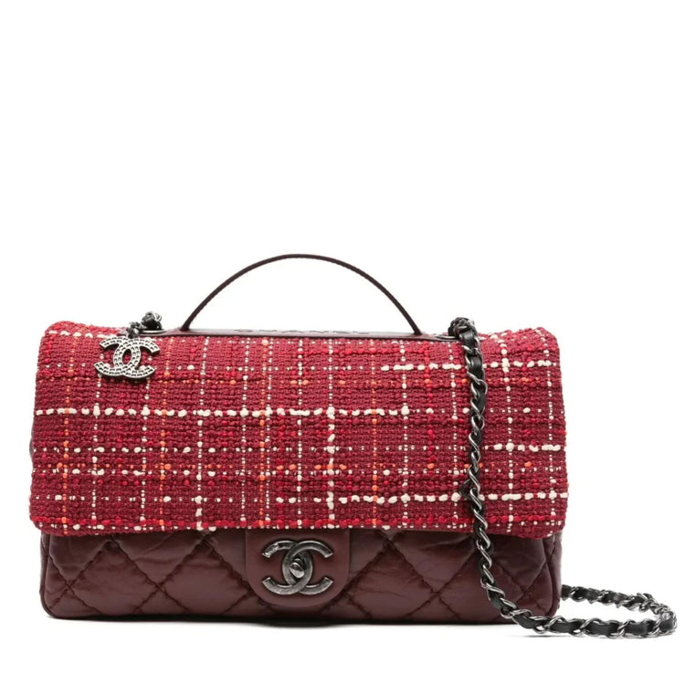 Chanel Tweed Airlines single flap shoulder bag with leather strap and classic quilting, stylish and elegant accessory.