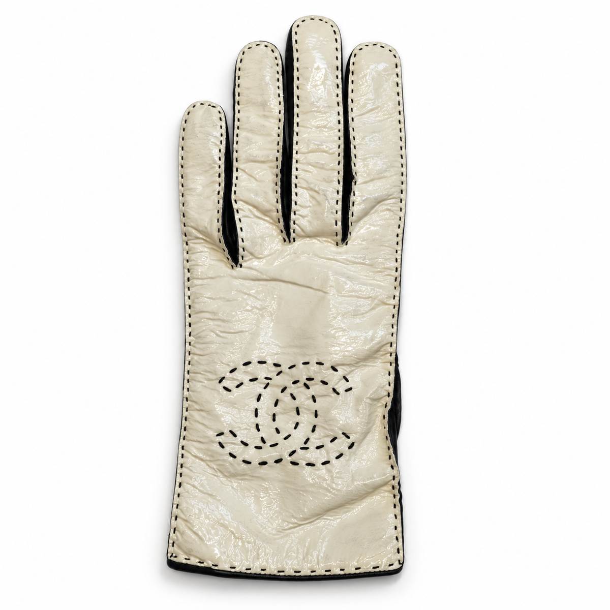 Chanel two-tone CC gloves featuring an iconic CC logo and stylish design