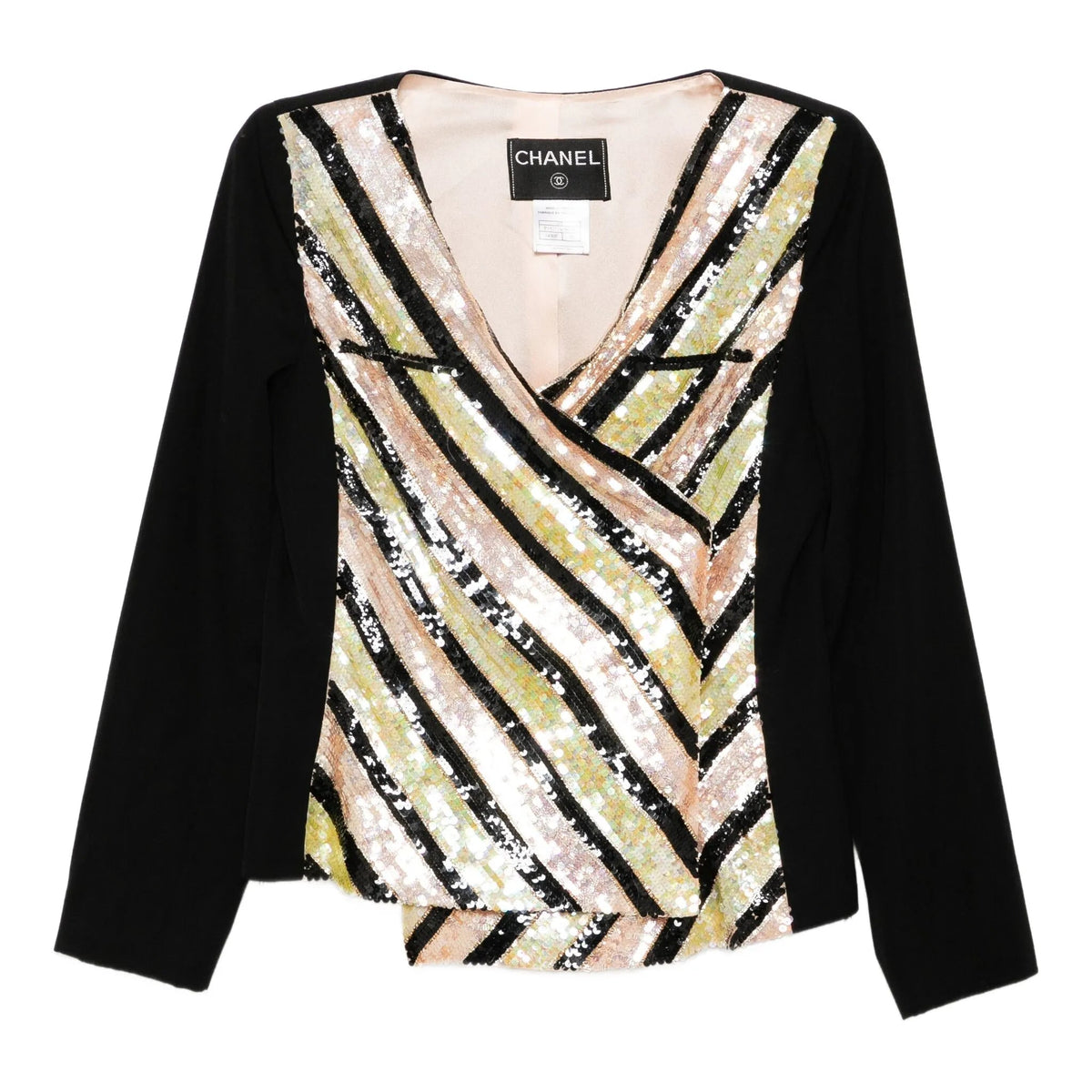 Chanel V-neck sequin striped top, stylish women&
