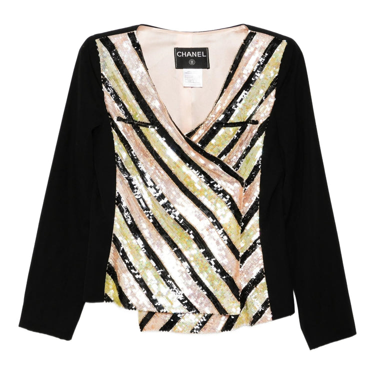 Chanel V-neck sequin striped top, stylish women&