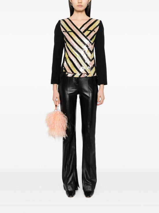 Chanel V-neck sequin striped top, stylish women&