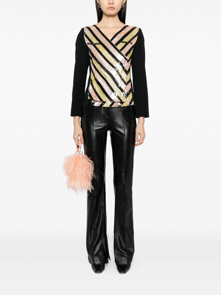 Chanel V-neck sequin striped top, stylish women&