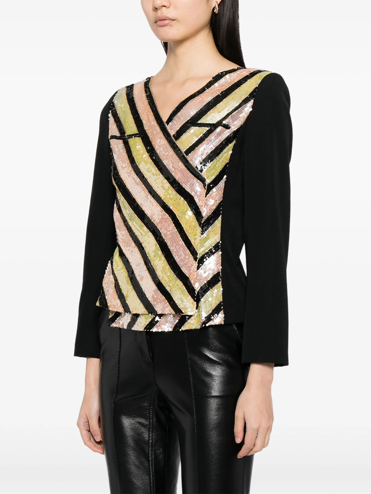 Chanel V-neck sequin striped top, stylish women&