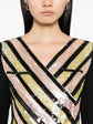Chanel V-neck sequin striped top featuring shimmering sequins and stylish pattern, perfect for elegant casual wear.