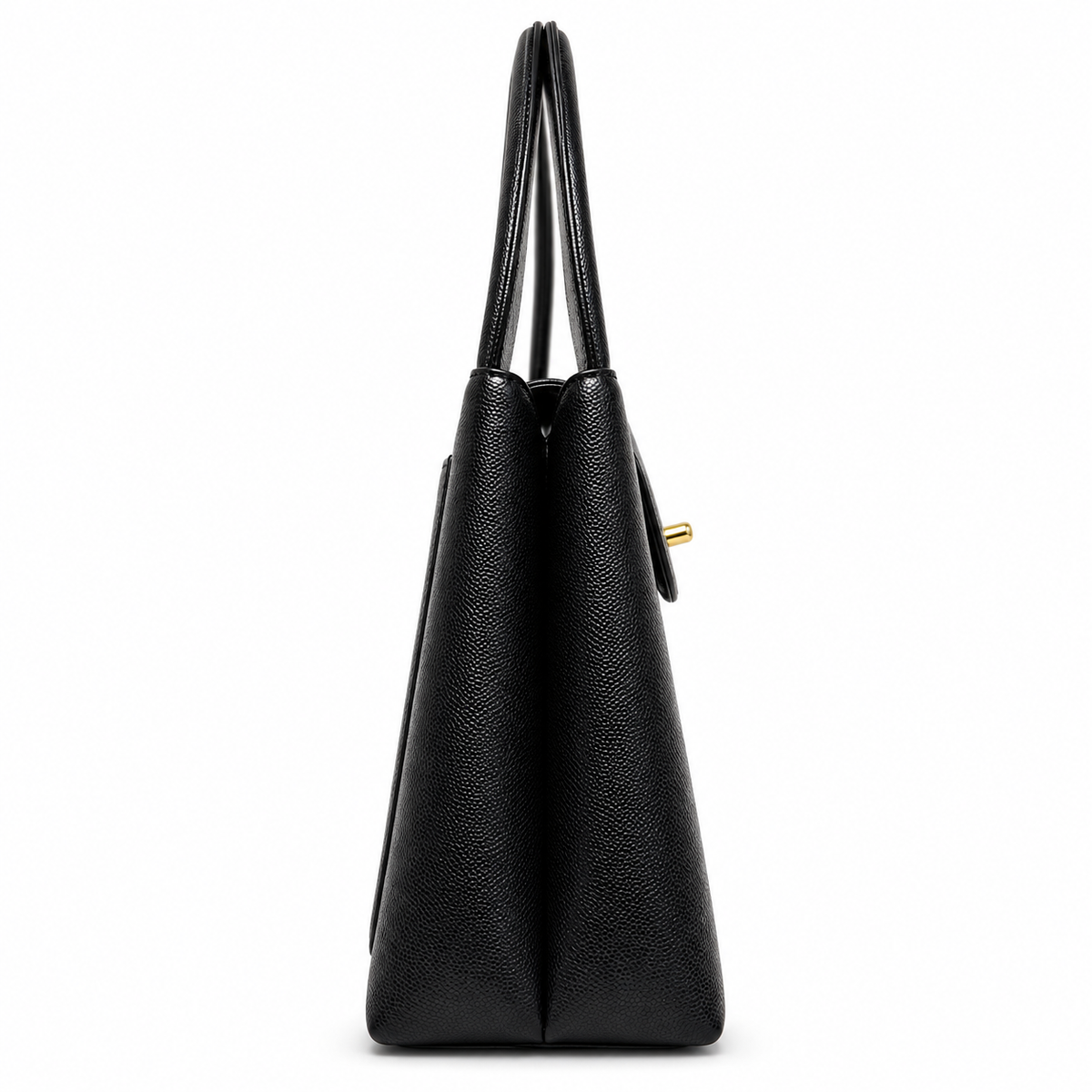 Chanel Vintage Kelly Bag from 1997–1999 in black caviar leather with 24K gold-plated CC hardware and structured double top handles.