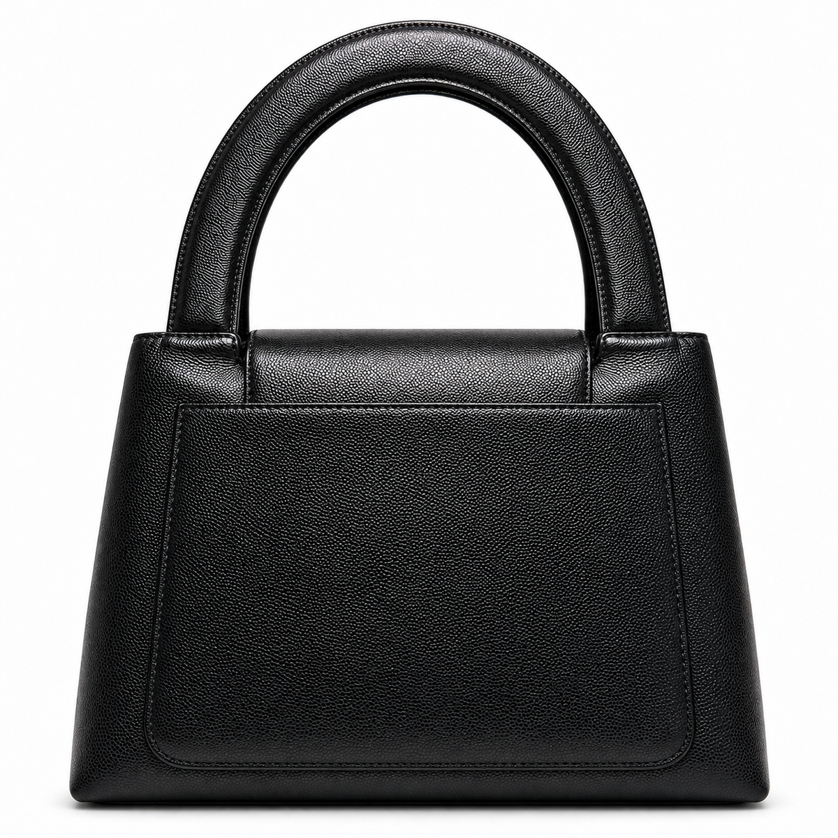 Chanel Vintage Kelly Bag from 1997–1999 in black caviar leather with 24K gold-plated CC hardware and structured double top handles.