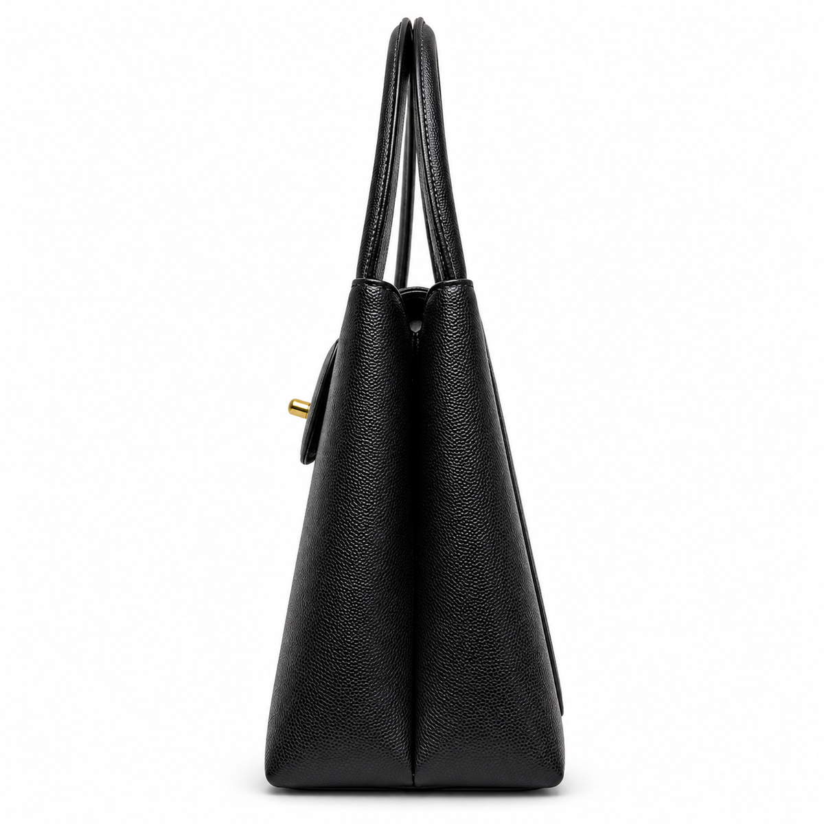 Chanel Vintage Kelly Bag from 1997–1999 in black caviar leather with 24K gold-plated CC hardware and structured double top handles.