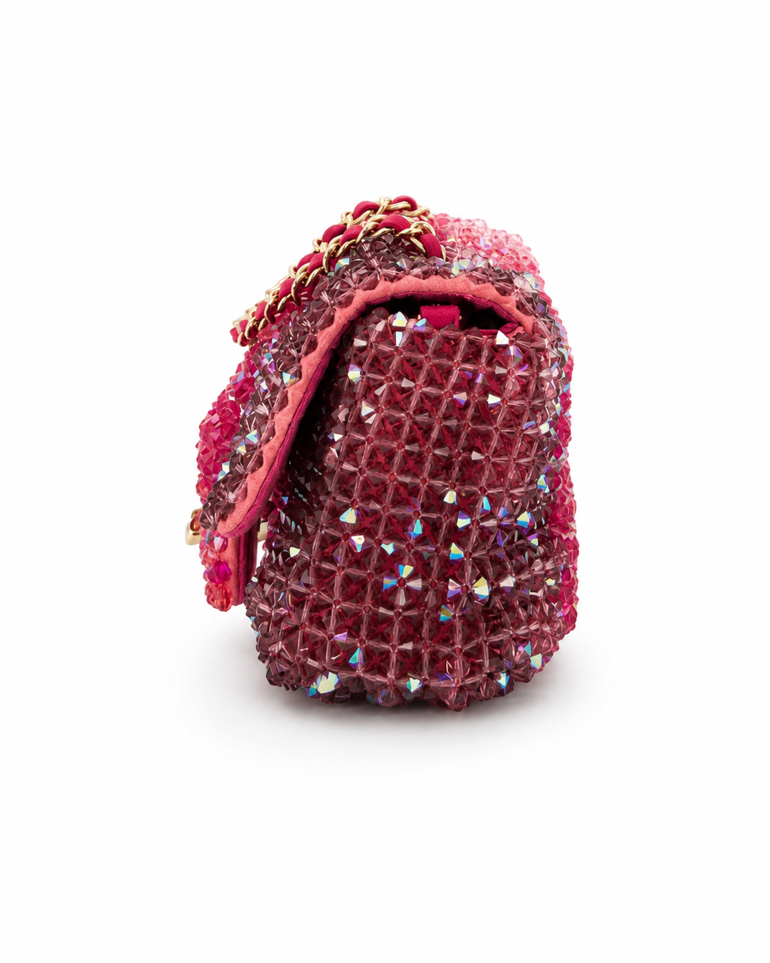 Chanel beaded ombre mini flap clutch bag from S/S 2020 with colorful beadwork and compact design for evening occasions.