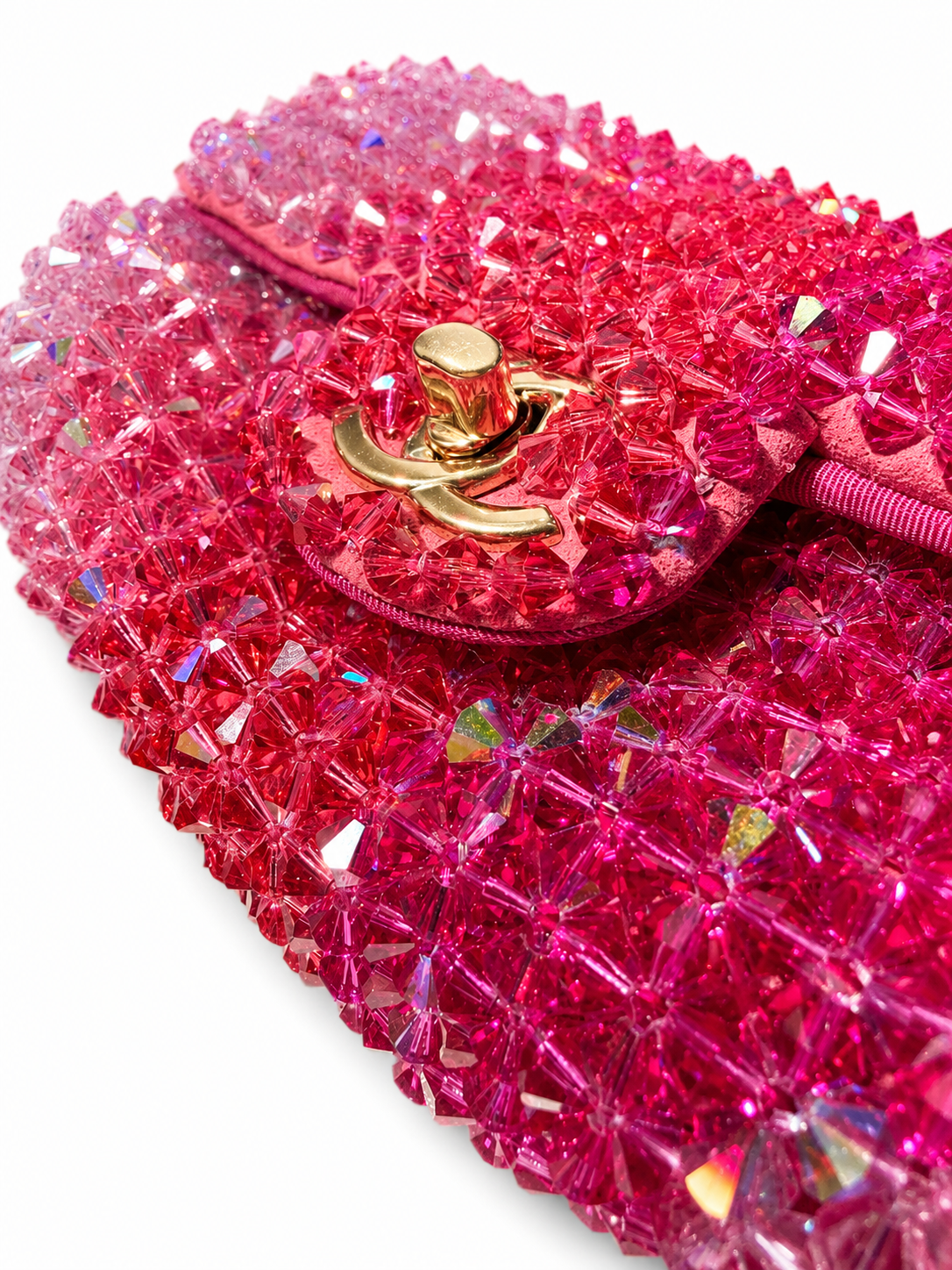 Chanel Beaded Ombre Mini Flap Clutch Bag with colorful beads and sleek design for stylish evening wear.