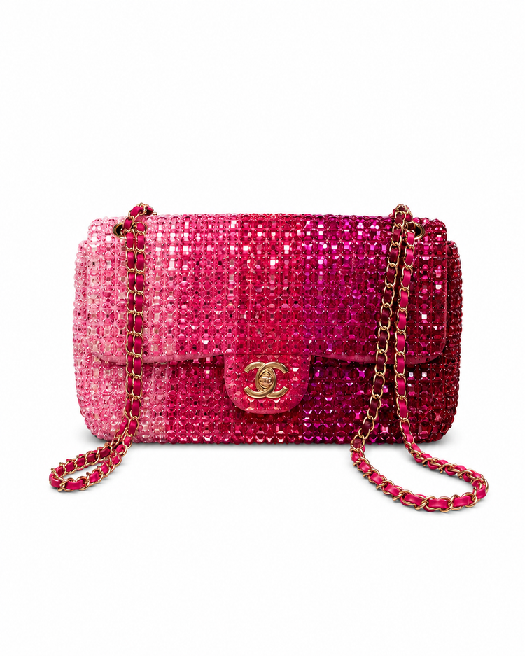 Chanel beaded ombre mini flap clutch bag from S/S 2020 featuring colorful beaded design and compact closure.