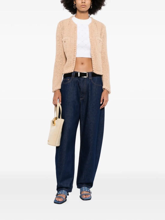Beige crochet knit cardigan by Chanel, stylish women&