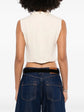 Back view of Chanel beige cropped collared vest, stylish women&