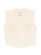 Beige Chanel cropped collared vest, front view, stylish sleeveless top with a tailored collar and clean design.