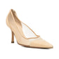 Beige mesh Chanel CC pointed pumps shoes with sleek design and elegant silhouette.
