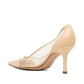Beige mesh Chanel CC pointed pumps featuring elegant heels and classic design, perfect for stylish occasions.