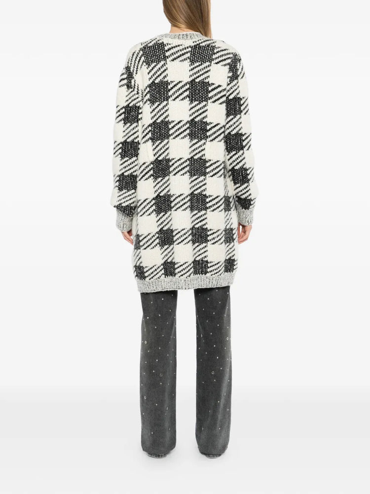 Black and cream Chanel houndstooth cashmere blend longline cardigan, stylish tops with classic pattern and cozy fabric.