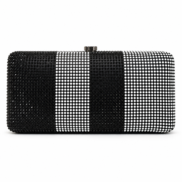 Black and white Chanel Strass Beaded CC Minaudière clutch handbag with sparkling embellishments and elegant design.