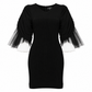 Black Chanel rib knit mini dress with tulle inset details, showcasing a stylish and elegant design perfect for special occasions.