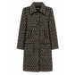 Black tweed coat by Chanel featuring textured fabric and a longline design, perfect for stylish cold-weather wear.
