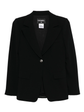 Chanel black wool blazer with tailored fit, classic collar, and button closure, stylish for formal and casual wear.