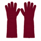 Chanel burgundy red cashmere gloves with elongated cuffs and tonal raised interlocking CC logo at the wrist.
