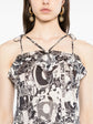 Chanel monochrome printed silk halterneck top with elegant draping and bold pattern, stylish and luxurious fashion piece.