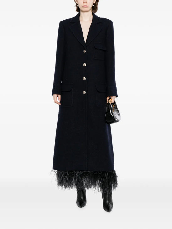 Navy wool coat by CHANEL, stylish AW25 coat with a tailored fit, featuring classic design and high-quality fabric.