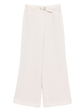 Cream Chanel tweed trousers with tailored fit and classic design, featuring textured fabric and elegant style.