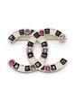 Chanel Crystal Enamel Stripe Brooch featuring colorful stripes and sparkling crystals on a metal pin back.