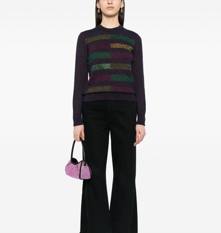 Chanel dark plum rhinestone striped knit jumper, women&