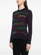 Chanel dark plum rhinestone striped jumper, a fine-knit top with shimmering embellishments, stylish and elegant for casual or dressy wear.